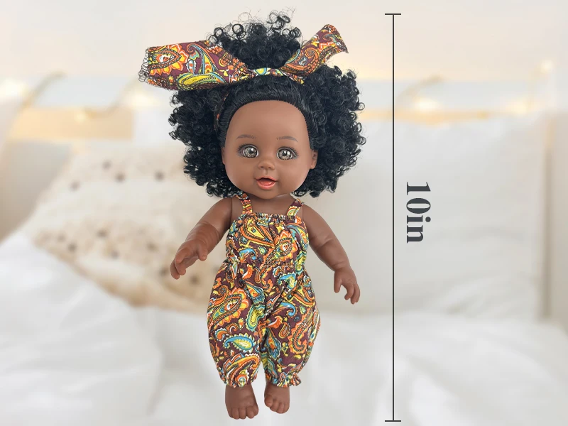 Black Baby Doll 10/12 inch American African Black Girl Doll with Dress Realistic Reborn Baby Doll For Kids Silicone Toys Gift