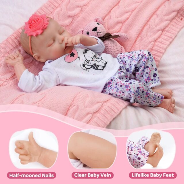 Reborn dolls 17 Inch Handmade Realistic Baby Dolls Soft Cloth Body with Toy Accessories Like a Lifelike Baby(Sleeping baby) - Image 3