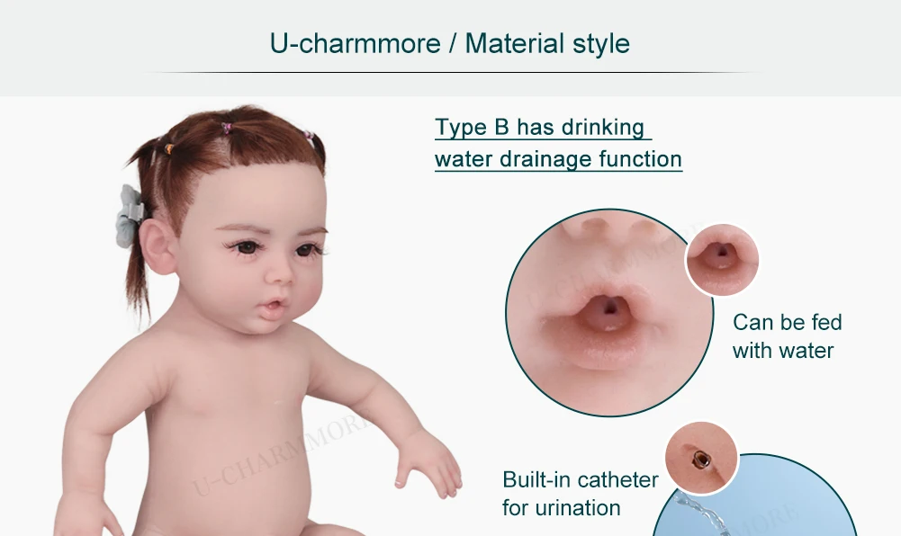 U-charmmore  47cm 2.8kg Full Body Silicone Reborn Baby Doll Bebe Reborn Silicona Realistic Girl Dolls for Children Toys Gift