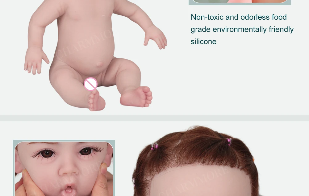 U-charmmore  47cm 2.8kg Full Body Silicone Reborn Baby Doll Bebe Reborn Silicona Realistic Girl Dolls for Children Toys Gift