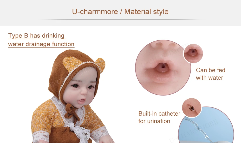 U-charmmore 47cm 2.8kg Boy Bebe Reborn doll Silicone Reborn  Baby for Children's Gifts Baby Shower Lifelike Reborn Baby Silicone