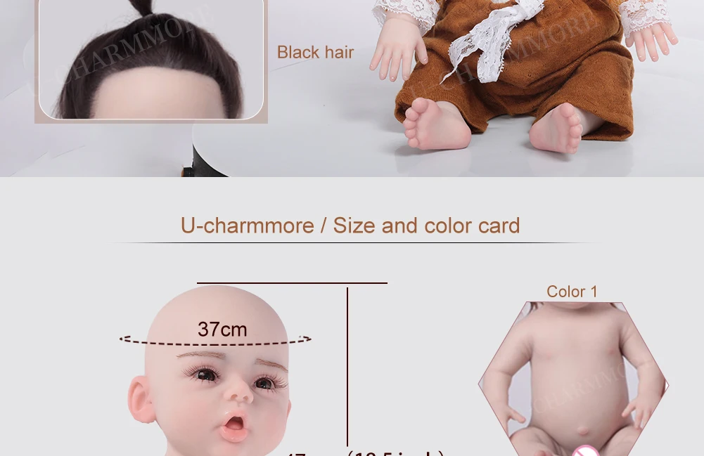 U-charmmore 47cm 2.8kg Boy Bebe Reborn doll Silicone Reborn  Baby for Children's Gifts Baby Shower Lifelike Reborn Baby Silicone