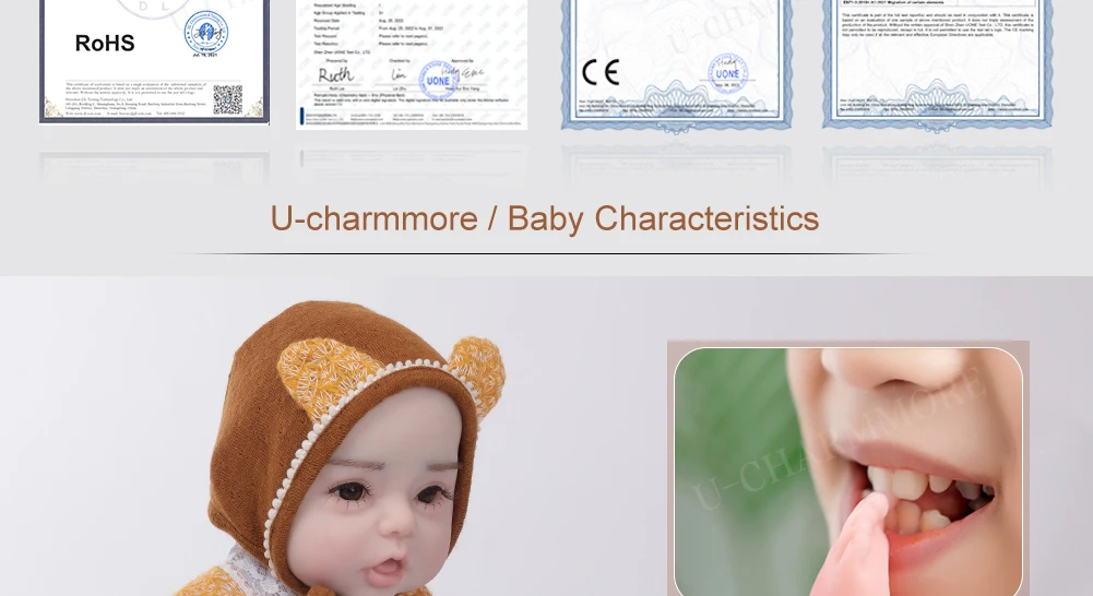 U-charmmore 47cm 2.8kg Boy Bebe Reborn doll Silicone Reborn  Baby for Children's Gifts Baby Shower Lifelike Reborn Baby Silicone