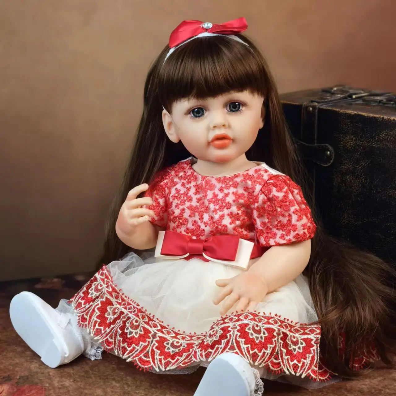 Fashion 55cm Reborn Baby Girl Doll Lifelike Princess Full Silicone Vinyl Doll Baby Decoration Halloween Christmas Gifts Toy