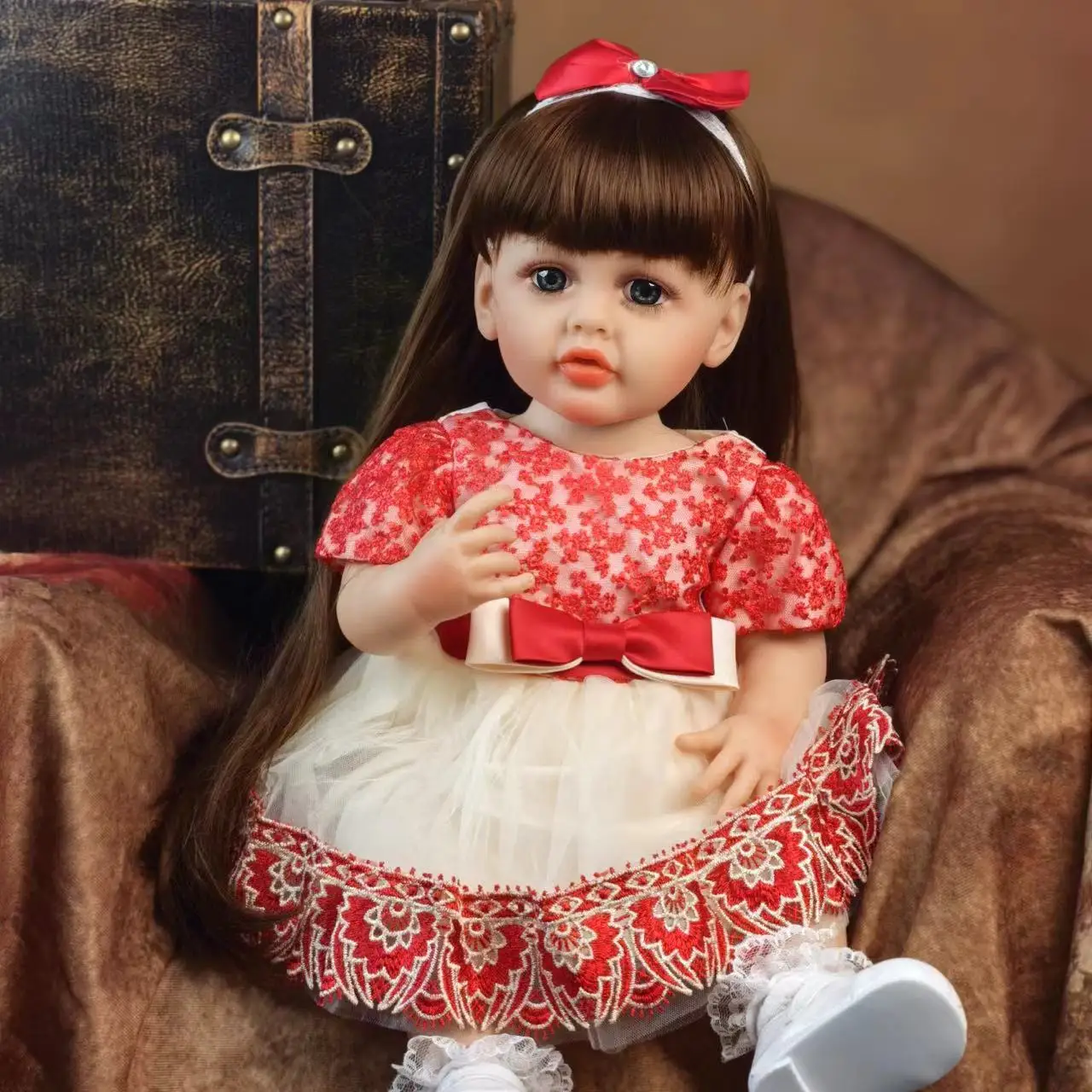 Fashion 55cm Reborn Baby Girl Doll Lifelike Princess Full Silicone Vinyl Doll Baby Decoration Halloween Christmas Gifts Toy