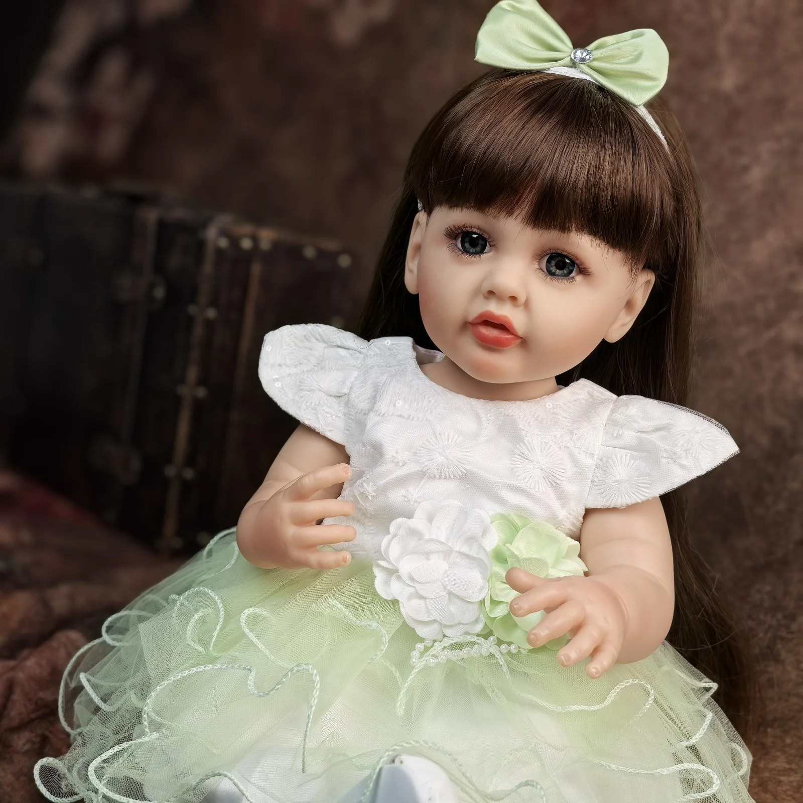 55 Cm Reborn Baby Dolls Girl Full Silicone Vinyl Newborn Doll With Blue eyes Lifelike Princess DIY Kids Playmates Toy XMAS Gifts