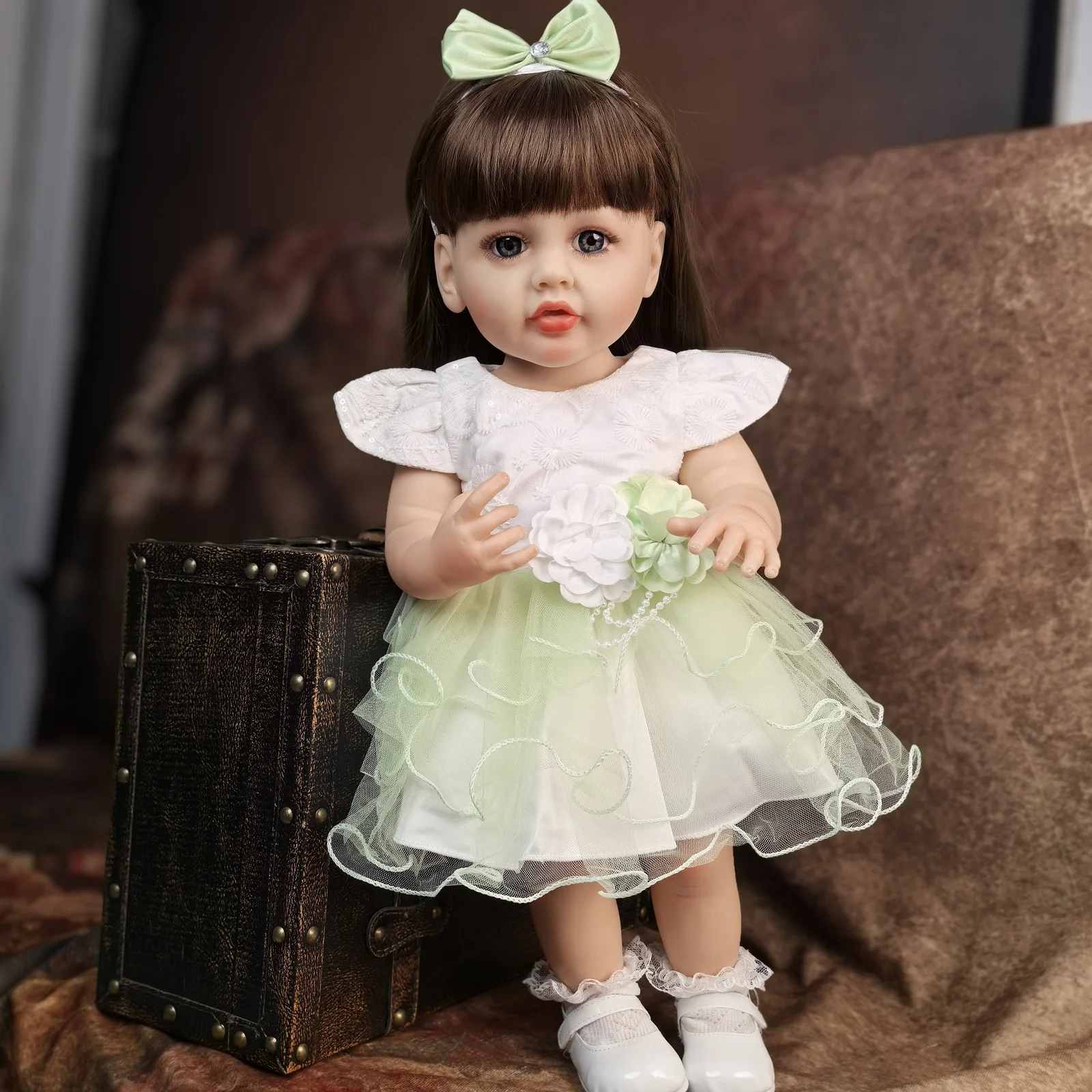 55 Cm Reborn Baby Dolls Girl Full Silicone Vinyl Newborn Doll With Blue eyes Lifelike Princess DIY Kids Playmates Toy XMAS Gifts