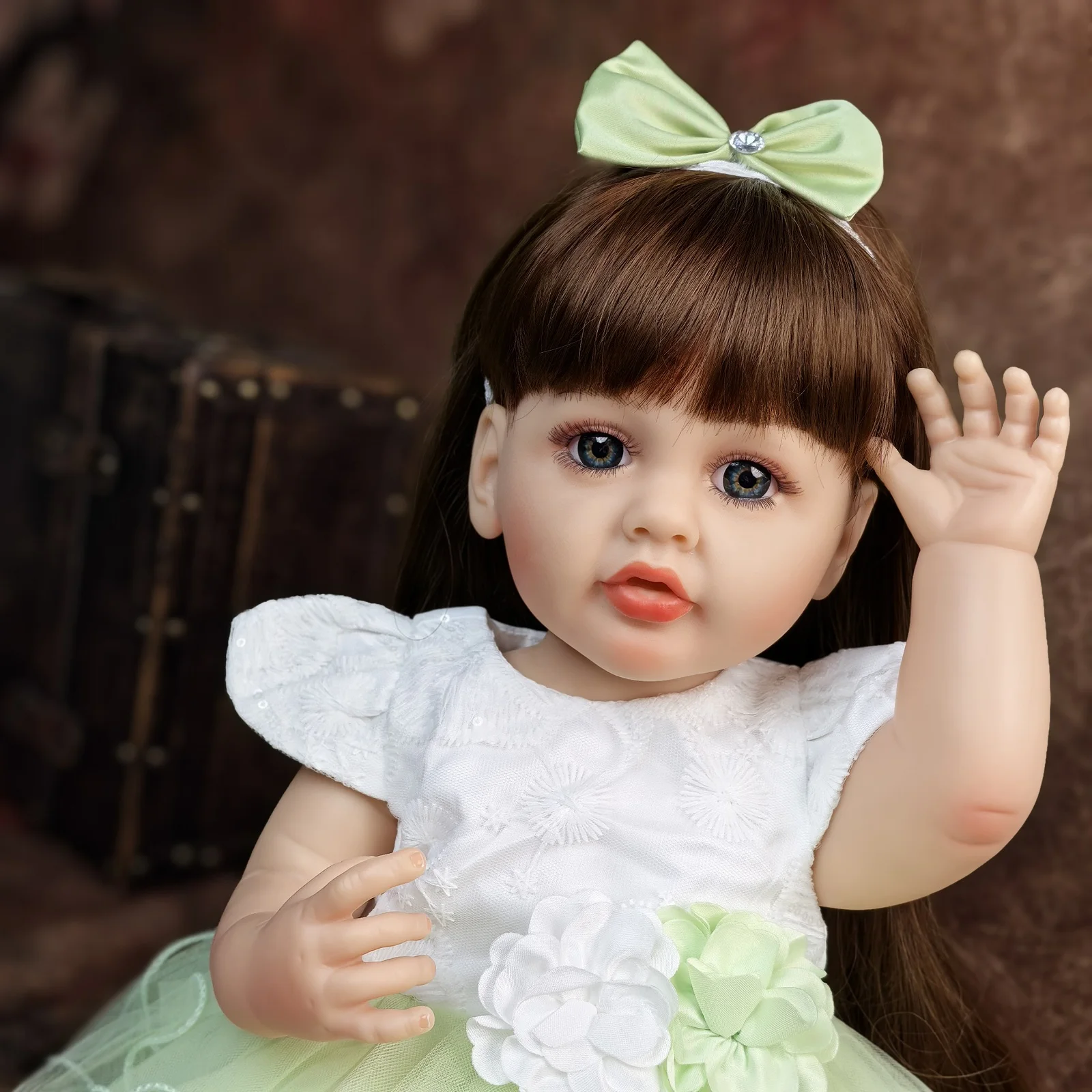 55 Cm Reborn Baby Dolls Girl Full Silicone Vinyl Newborn Doll With Blue eyes Lifelike Princess DIY Kids Playmates Toy XMAS Gifts