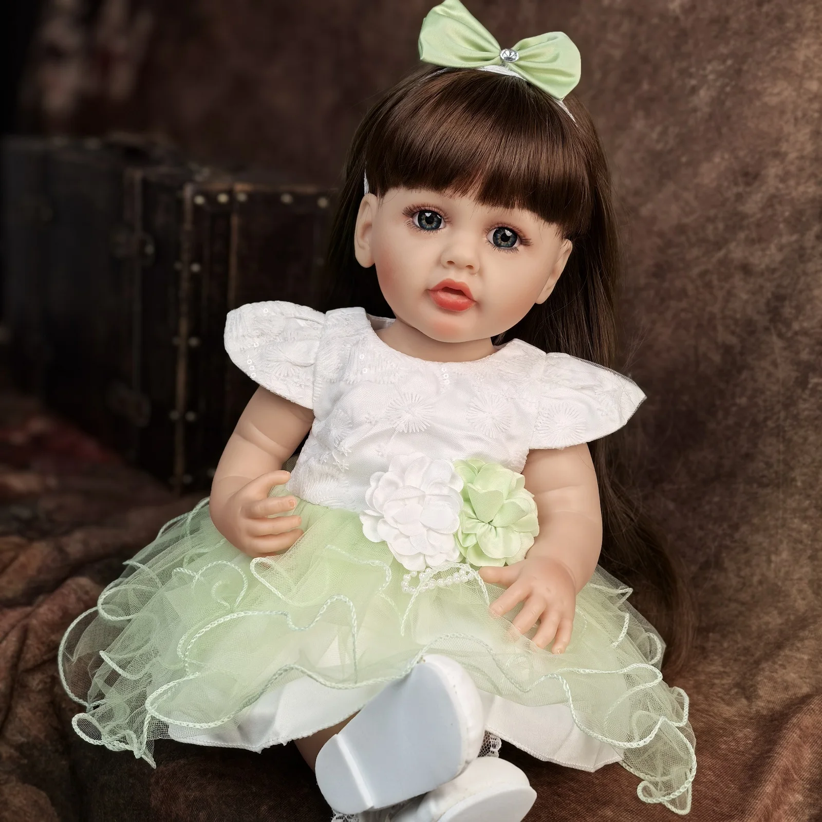 55 Cm Reborn Baby Dolls Girl Full Silicone Vinyl Newborn Doll With Blue eyes Lifelike Princess DIY Kids Playmates Toy XMAS Gifts