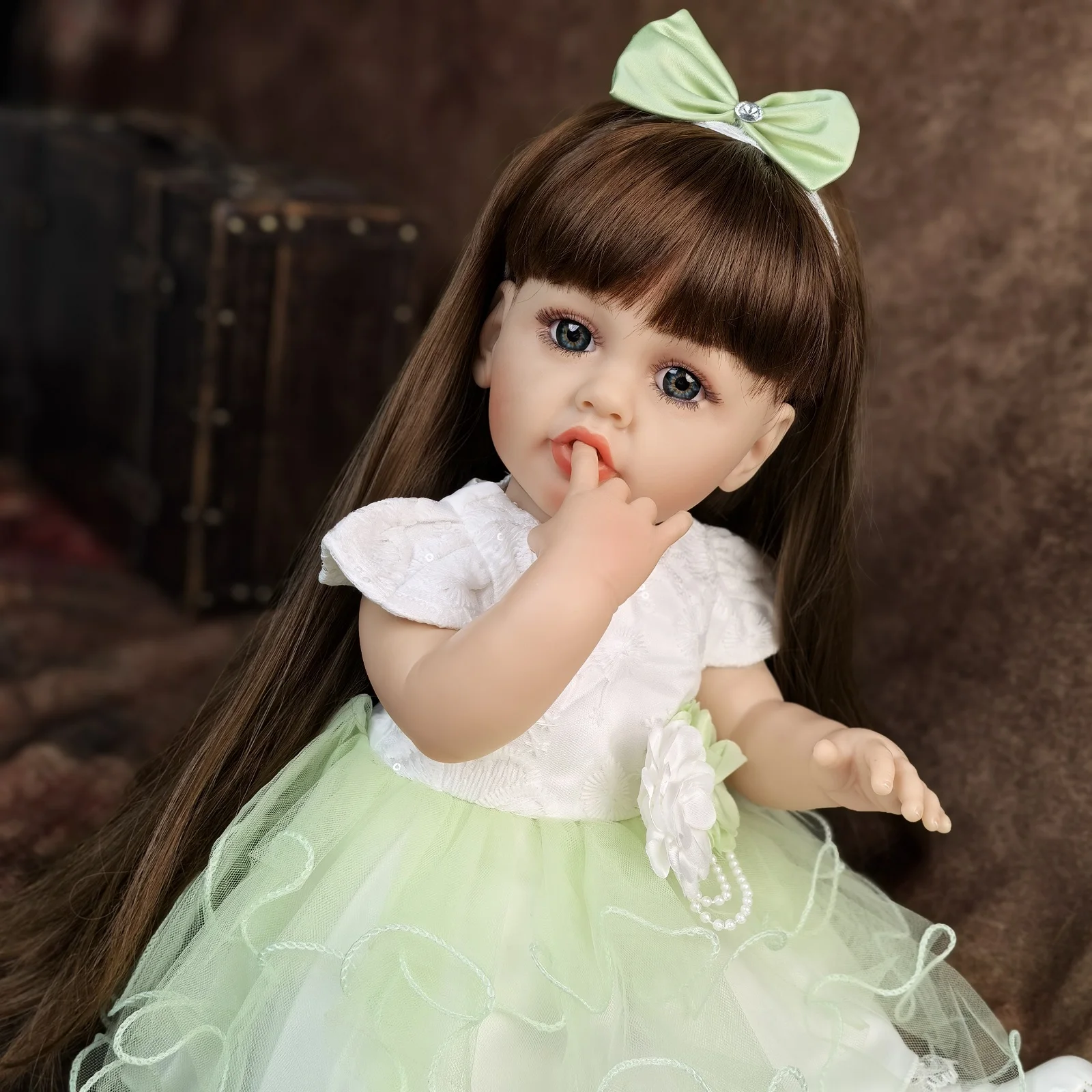 55 Cm Reborn Baby Dolls Girl Full Silicone Vinyl Newborn Doll With Blue eyes Lifelike Princess DIY Kids Playmates Toy XMAS Gifts