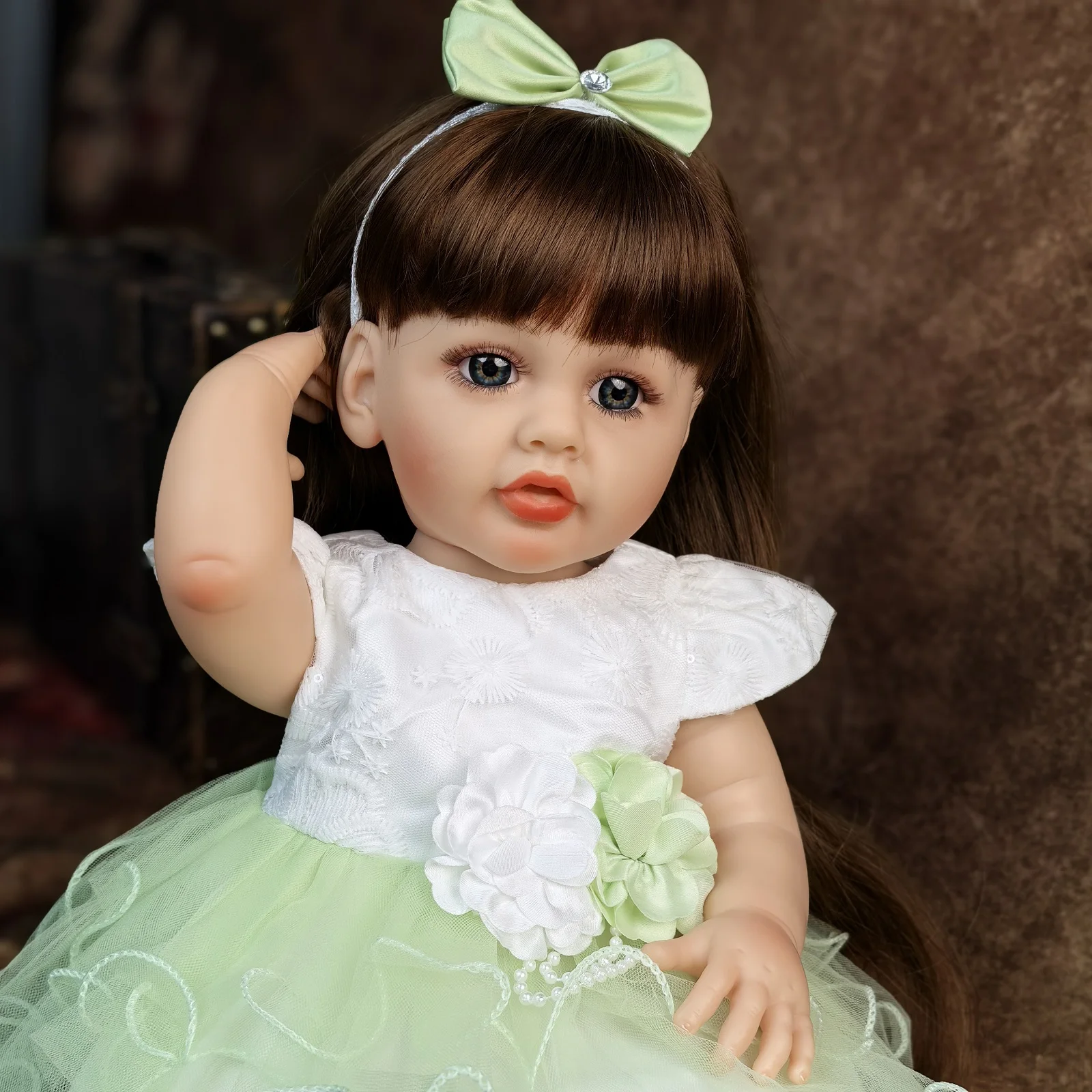 55 Cm Reborn Baby Dolls Girl Full Silicone Vinyl Newborn Doll With Blue eyes Lifelike Princess DIY Kids Playmates Toy XMAS Gifts