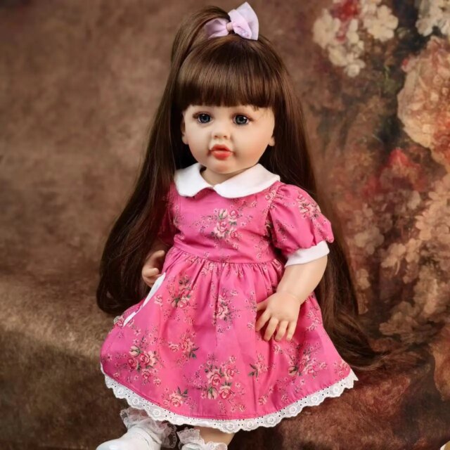 Full Silicone Girl Doll 55 cm Reborn Babies Doll Toys Brown hair Bebe Reborn Birthday Gifts For Child - Image 6
