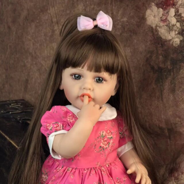 Full Silicone Girl Doll 55 cm Reborn Babies Doll Toys Brown hair Bebe Reborn Birthday Gifts For Child - Image 5