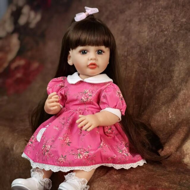 Full Silicone Girl Doll 55 cm Reborn Babies Doll Toys Brown hair Bebe Reborn Birthday Gifts For Child - Image 4