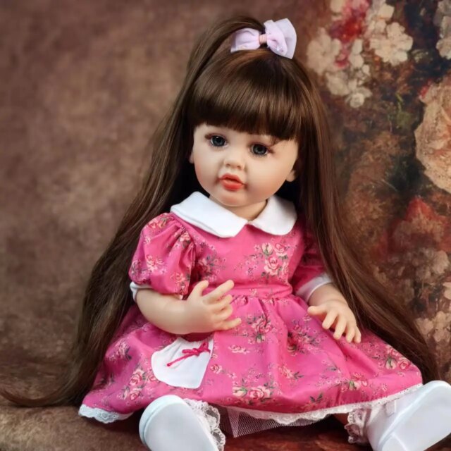 Full Silicone Girl Doll 55 cm Reborn Babies Doll Toys Brown hair Bebe Reborn Birthday Gifts For Child - Image 3