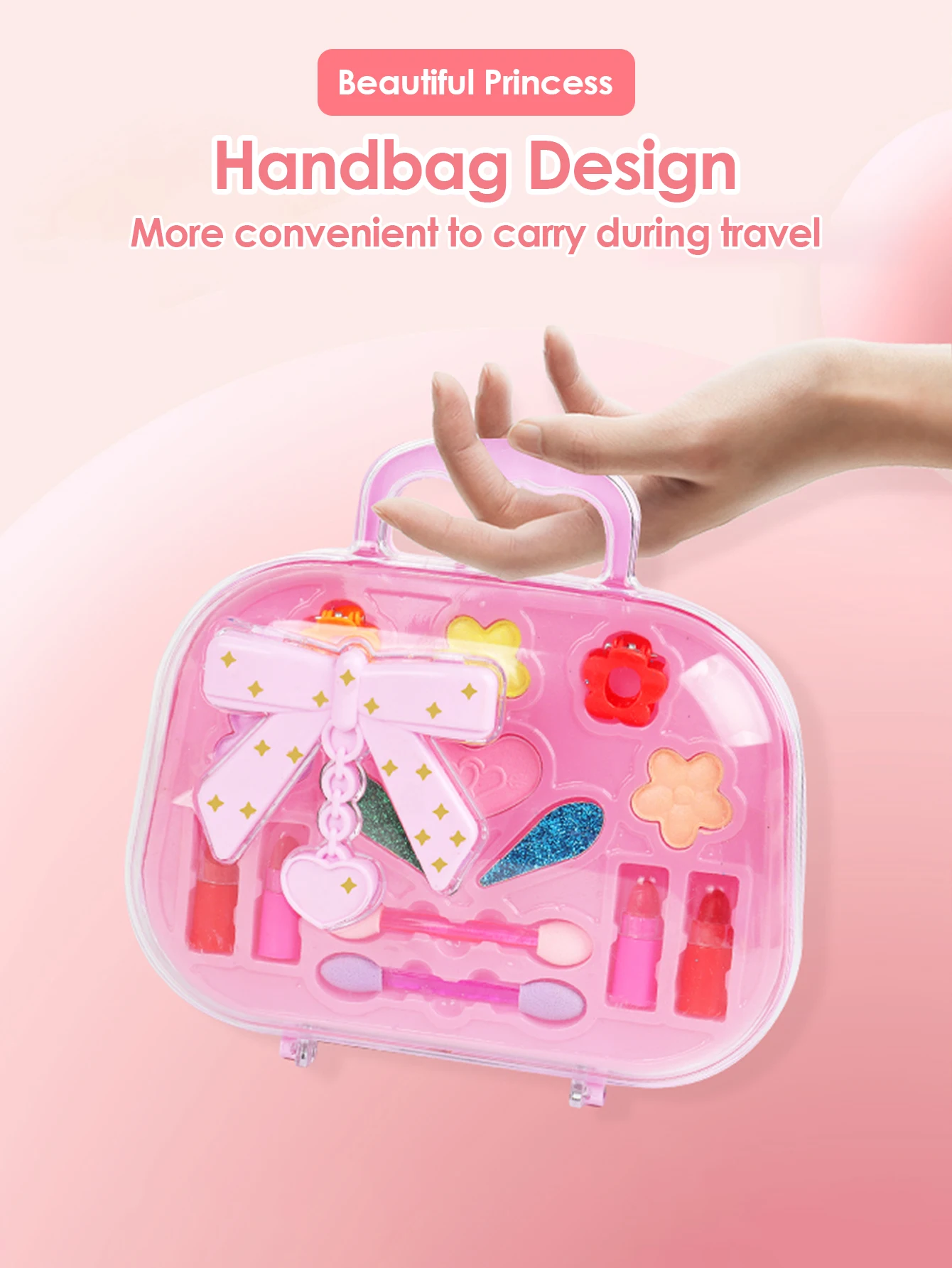 Children's Beauty Small Handbag Toy Girl Makeup Bag, Makeup Toy Princess Washable Pretend Play Makeup Set Toy