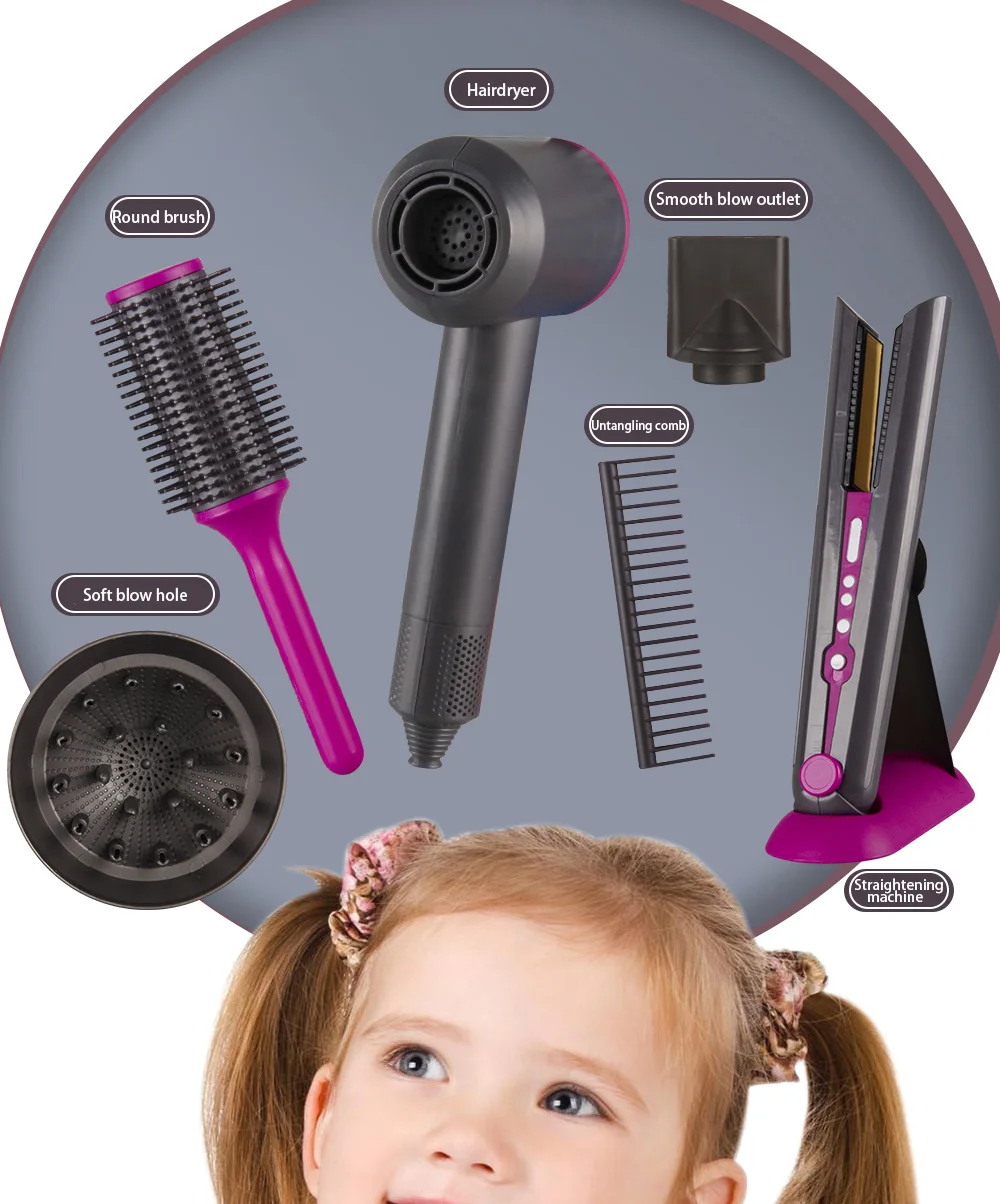 Pretend Play Hairdressing Hair Kid Toys Beauty Salon Set Electric Hair Dryer Combs Family Stylist Fun Toy Birthday Gift for Girl