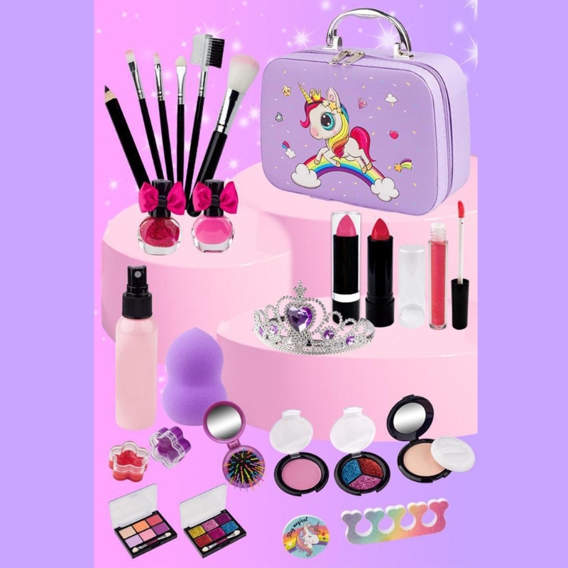 Kid Makeup Kit for Girls Playing Make Up Set Toy for 4 5 6 7 8 9 10 Year-Old Girls Pretend Dress-Up Beauty Set