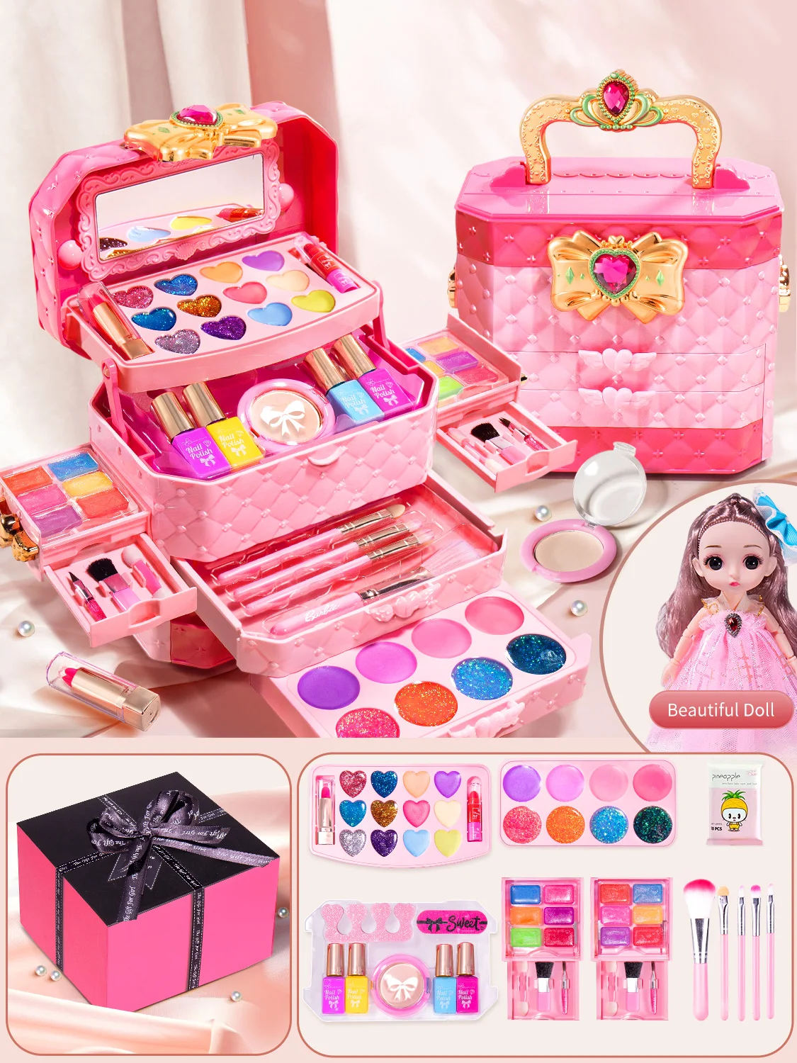 Girls Makeup Kit Baby Cosmetics Bag With Nail Polish Lipstick Non-toxic Games Pretend Play 6 Years Fashion Beauty Children Toy