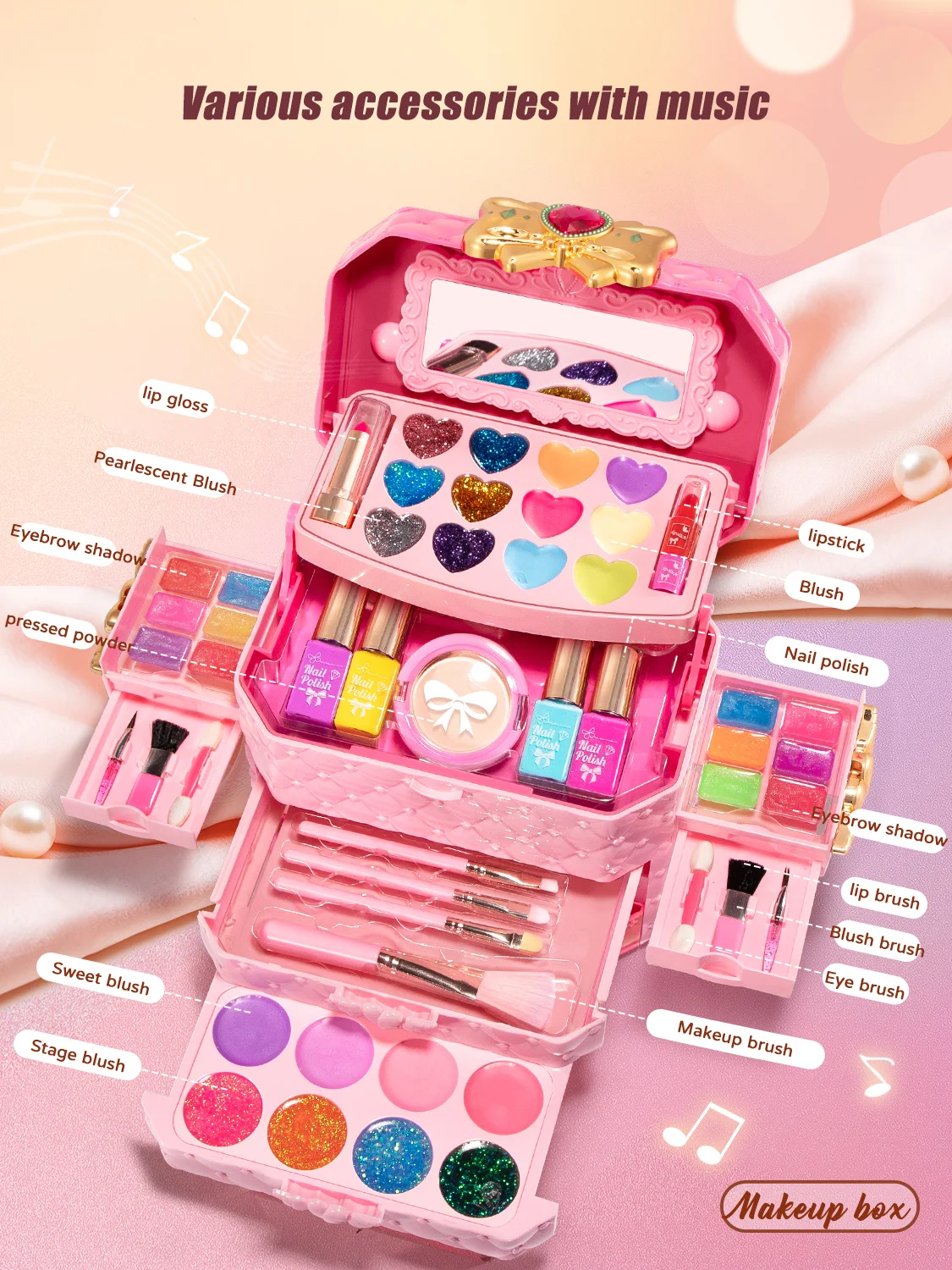 Girls Makeup Kit Baby Cosmetics Bag With Nail Polish Lipstick Non-toxic Games Pretend Play 6 Years Fashion Beauty Children Toy