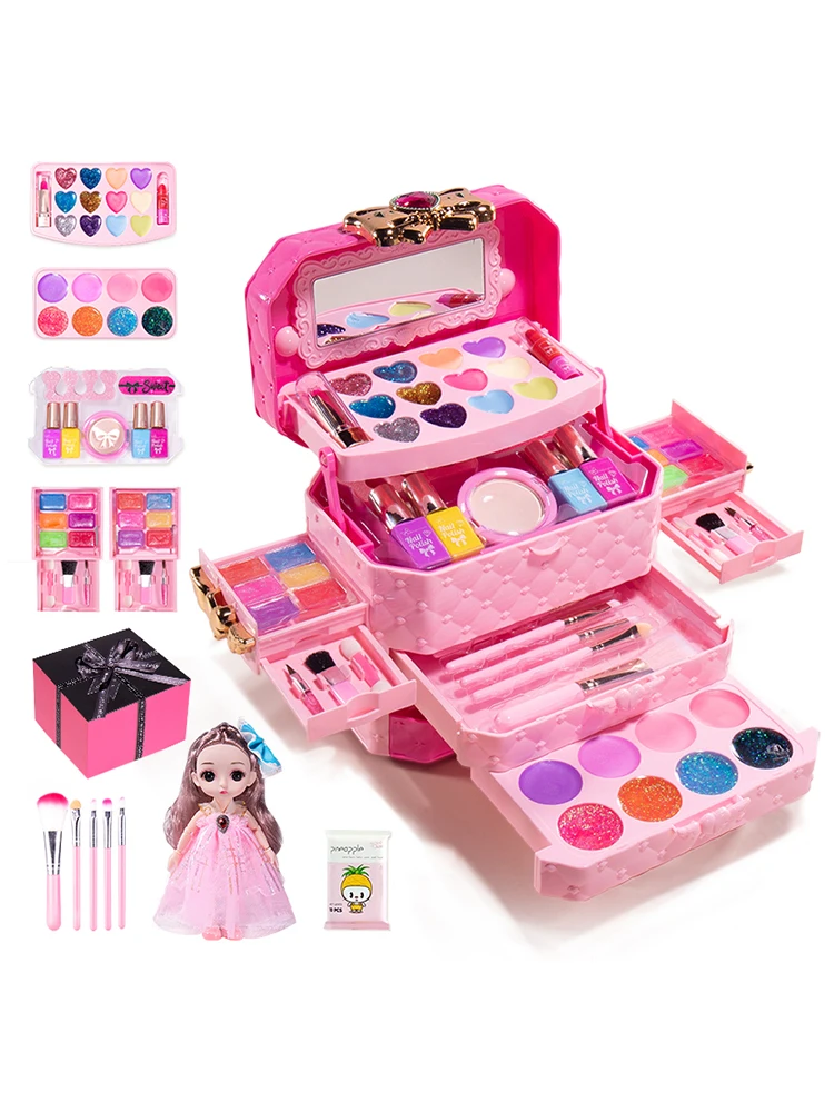 Girls Makeup Kit Baby Cosmetics Bag With Nail Polish Lipstick Non-toxic Games Pretend Play 6 Years Fashion Beauty Children Toy