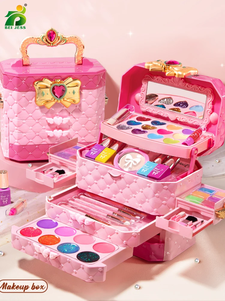 Girls Makeup Kit Baby Cosmetics Bag With Nail Polish Lipstick Non-toxic Games Pretend Play 6 Years Fashion Beauty Children Toy