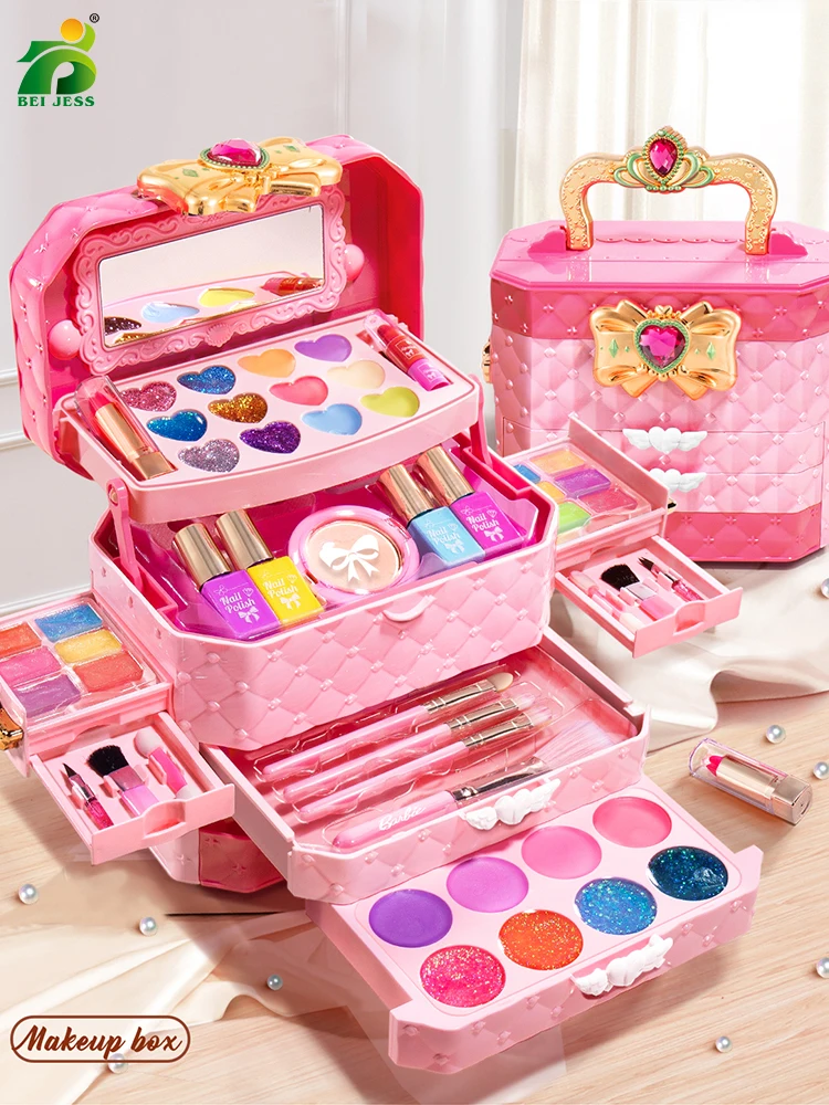 Girls Makeup Kit Baby Cosmetics Bag With Nail Polish Lipstick Non-toxic Games Pretend Play 6 Years Fashion Beauty Children Toy