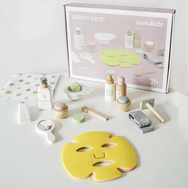Children's Wooden Simulation Little Ggirl Makeup Kit Mask Care Role-playing Game Toys Beautiful and Fashion Baby Cosmetics Set - Image 5