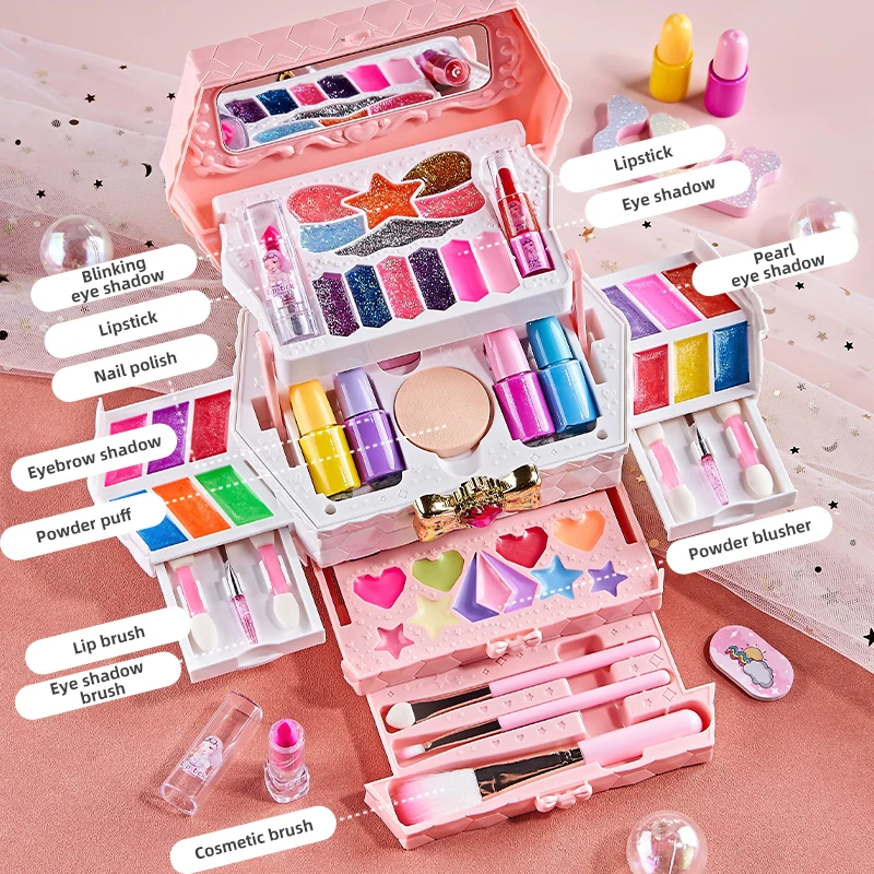 Girl Makeup Kit Simulation Cosmetics Suitcase Nail Polish Lipstick Box Role Play Beauty Fashion Toys For 6 Years Birthday Gifts