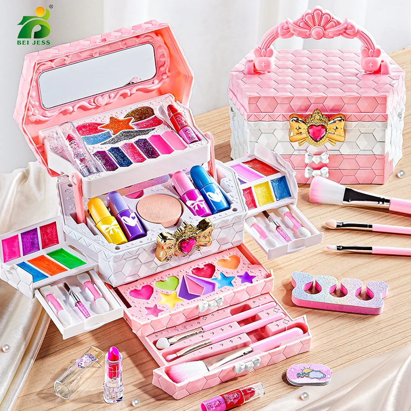 Girl Makeup Kit Simulation Cosmetics Suitcase Nail Polish Lipstick Box Role Play Beauty Fashion Toys For 6 Years Birthday Gifts