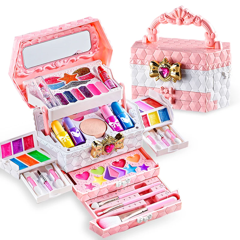 Girl Makeup Kit Simulation Cosmetics Suitcase Nail Polish Lipstick Box Role Play Beauty Fashion Toys For 6 Years Birthday Gifts