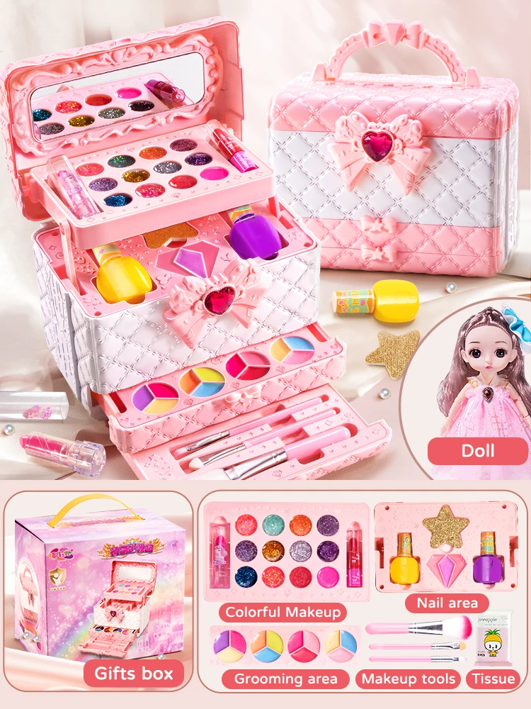 Girl Makeup Kit Simulation Cosmetics Suitcase Nail Polish Lipstick Box Role Play Beauty Fashion Toys For 6 Years Birthday Gifts