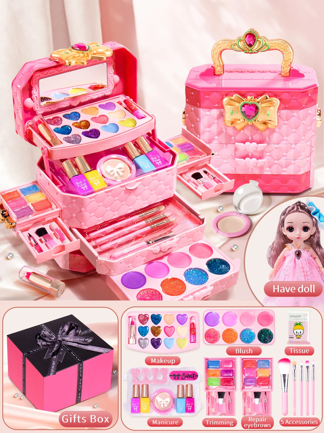 Girl Makeup Kit Simulation Cosmetics Suitcase Nail Polish Lipstick Box Role Play Beauty Fashion Toys For 6 Years Birthday Gifts