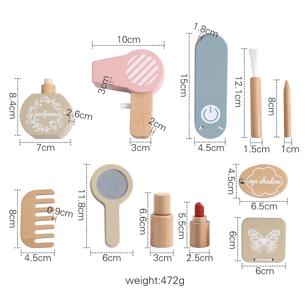 Wooden Children's Simulation Makeup Set Girls Role Play Hair Comb Brush Mirror Mascara Gifts Toy Girl Montessori Makeup Toy