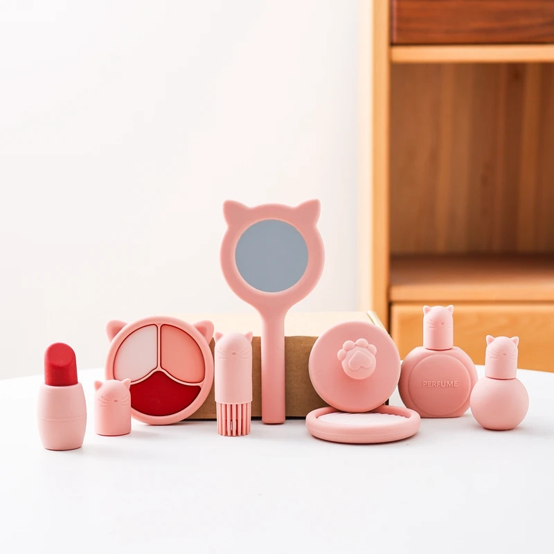 Kids Beauty Montessori Toys Girls Pretend Makeup Toy BPA Free Silicone Simulation Lipstick Eye Shadow Toy Girl Cosplay Game Gift