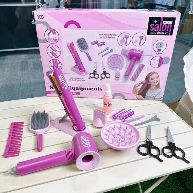 Kids Hair Beauty Makeup Set Girl Simulation Hair Dryer Fashion Styling Tool Pretend Play Children Toys House Gift - Image 4