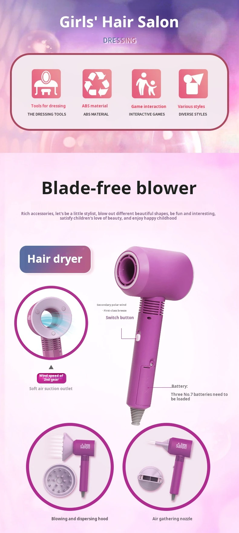 Kids Hair Beauty Makeup Set Girl Simulation Hair Dryer Fashion Styling Tool Pretend Play Children Toys House Gift