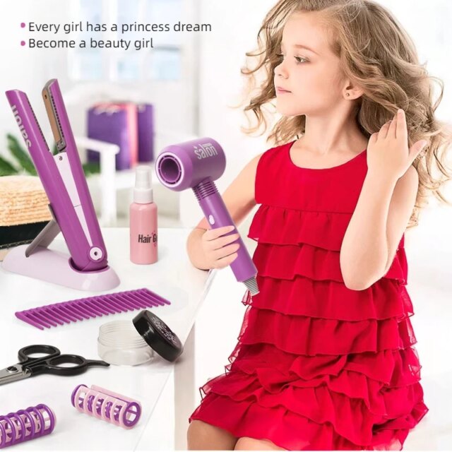 Kids Hair Beauty Makeup Set Girl Simulation Hair Dryer Fashion Styling Tool Pretend Play Children Toys House Gift - Image 5