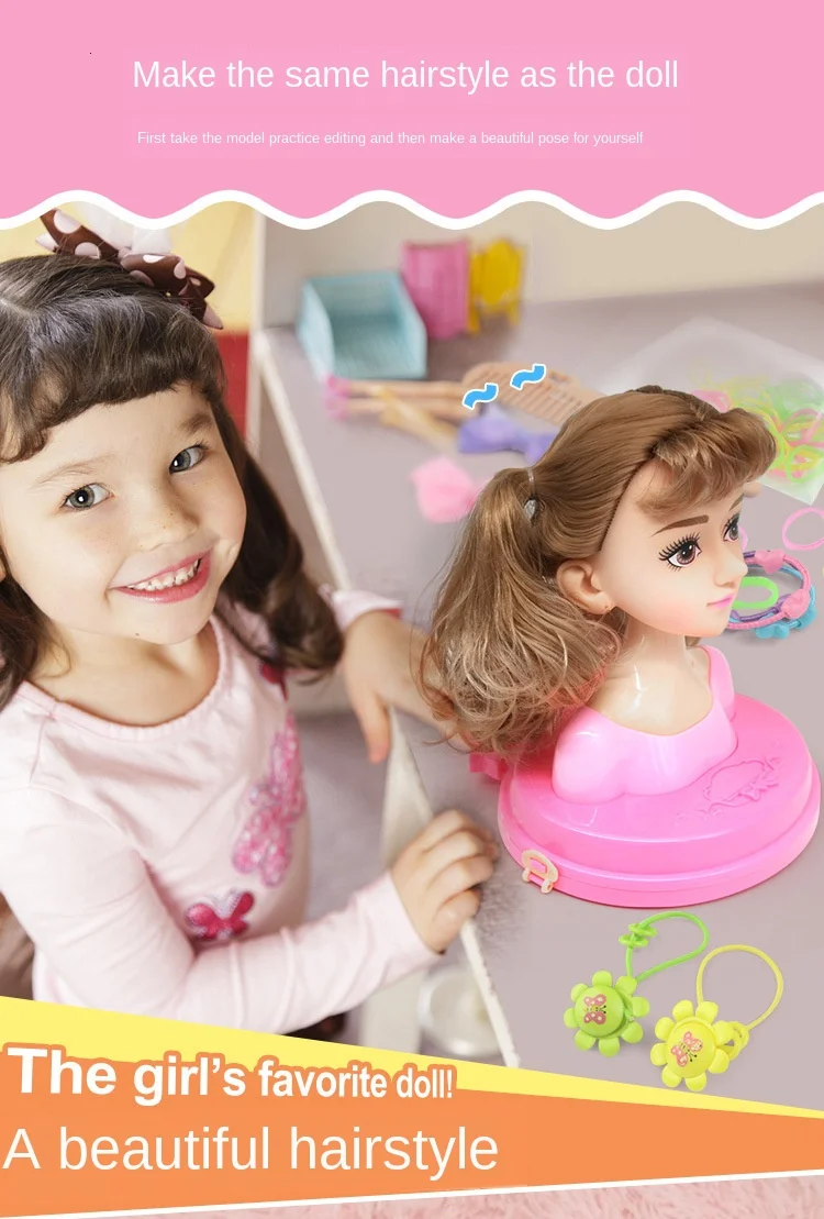 Fashion Stylist Kids Makeup Beauty Toys For Children Half Body Hairstyle Doll Long Hair Head Pretend Play Toys Girls Xmas Gift