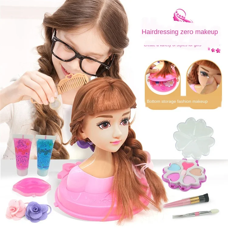 Fashion Stylist Kids Makeup Beauty Toys For Children Half Body Hairstyle Doll Long Hair Head Pretend Play Toys Girls Xmas Gift