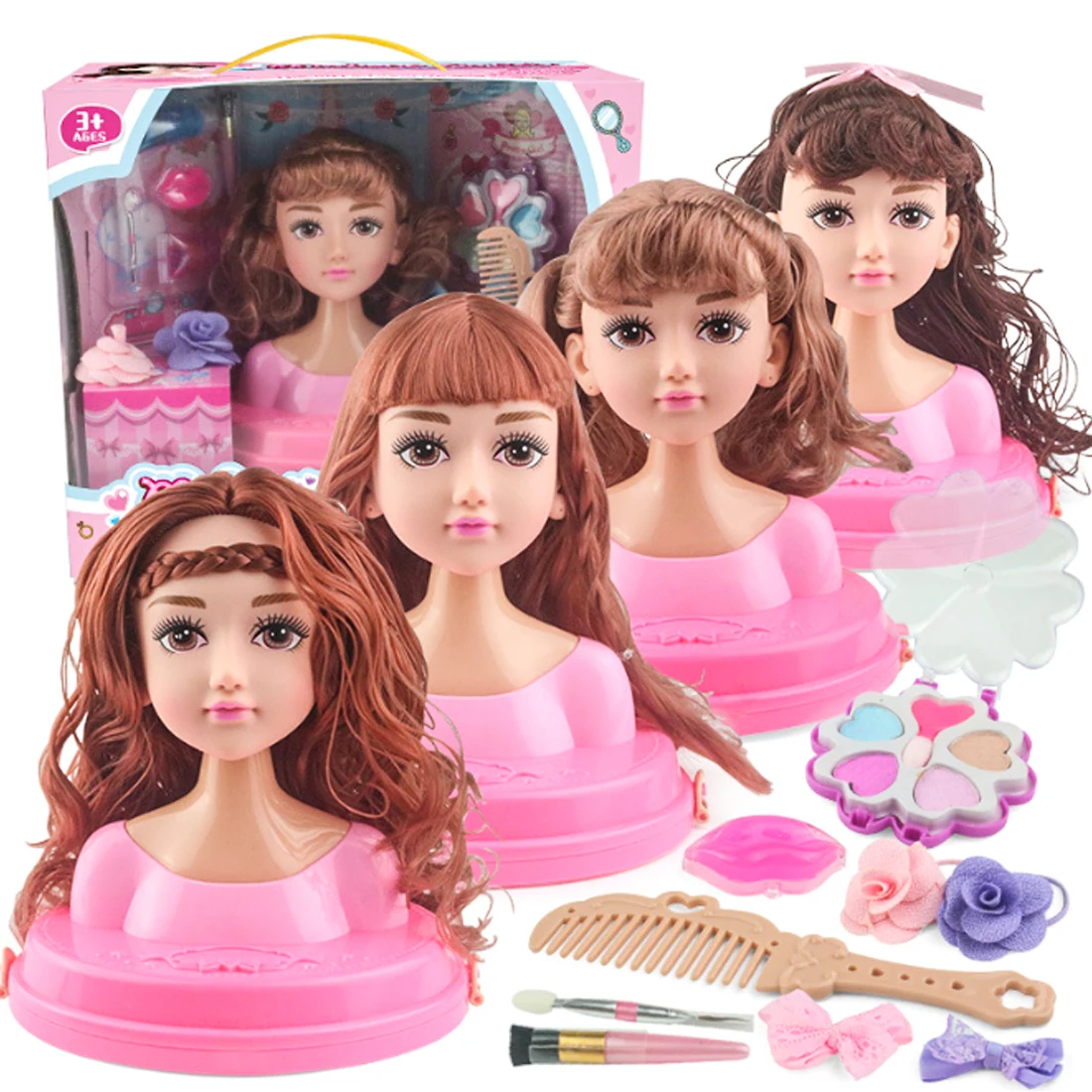 Funny Children Head Model Half Body Doll Toy Simulation Barber Makeup artist Makeup Hairstyle Beauty toy kids Girls Gift