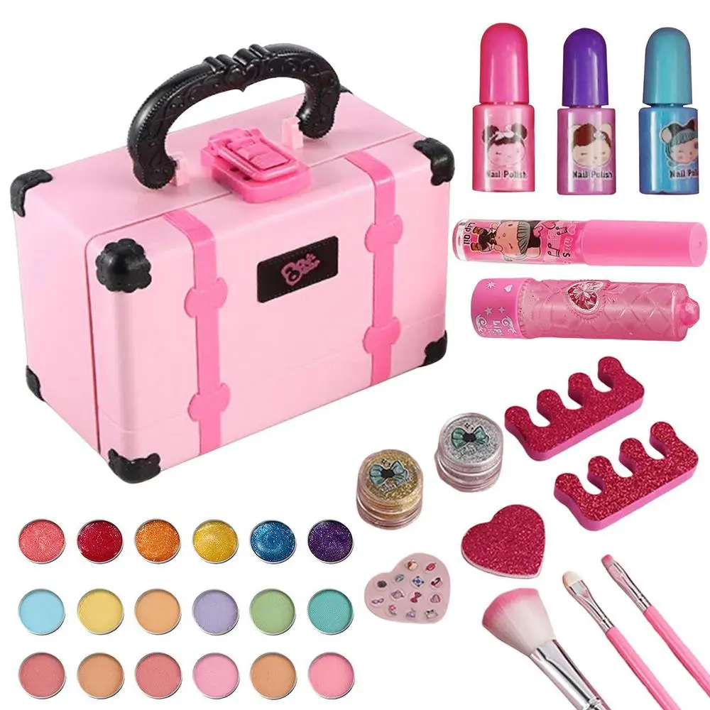 Kids Makeup Cosmetics Playing Box Princess Makeup Girl Toy Play Set Lipstick Eye Shadow Safety Nontoxic Kids Toys for Girls