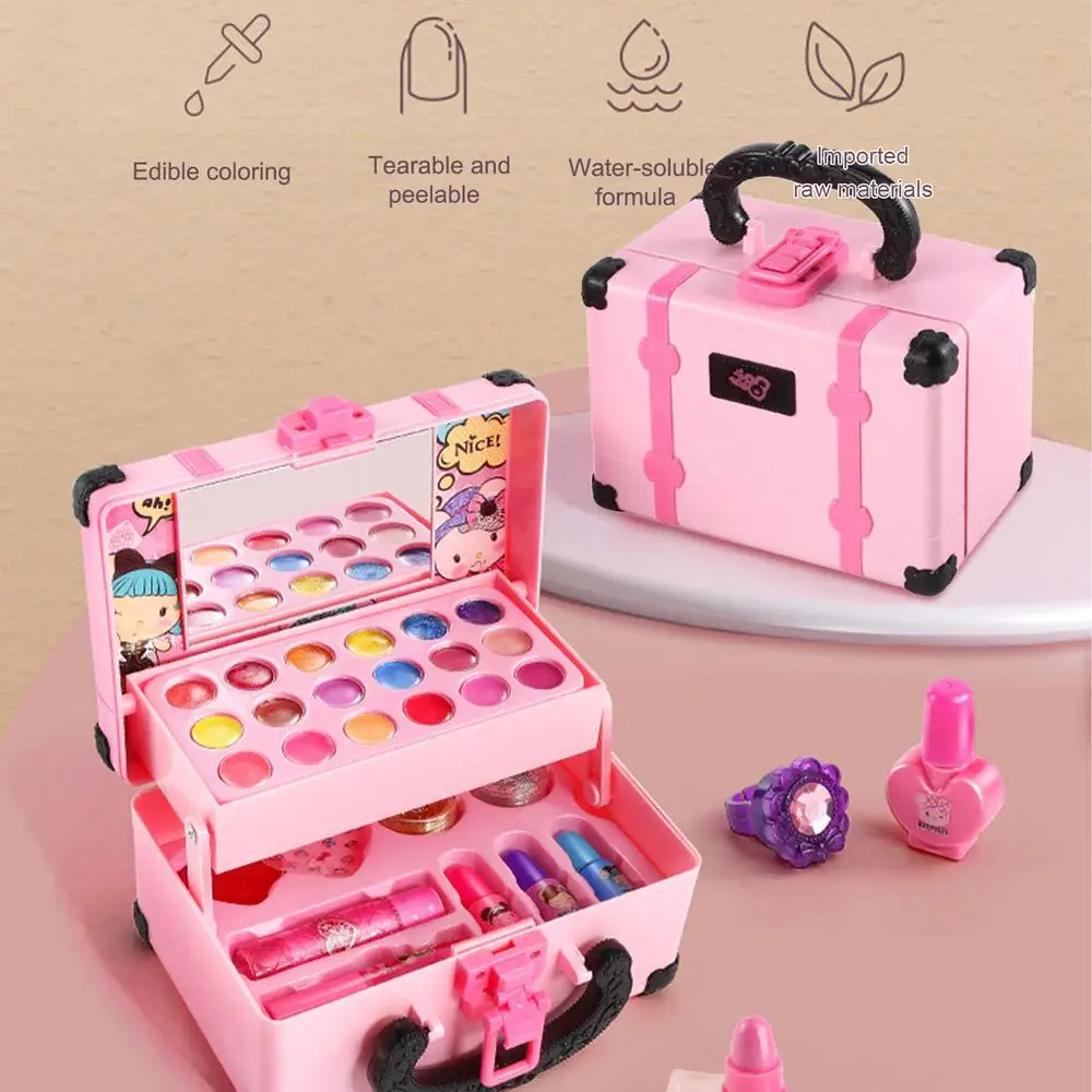 Kids Makeup Cosmetics Playing Box Princess Makeup Girl Toy Play Set Lipstick Eye Shadow Safety Nontoxic Kids Toys for Girls