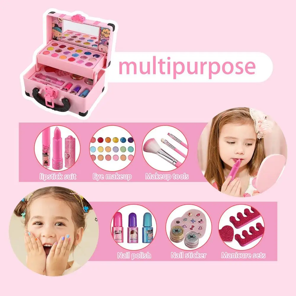 Kids Makeup Cosmetics Playing Box Princess Makeup Girl Toy Play Set Lipstick Eye Shadow Safety Nontoxic Kids Toys for Girls