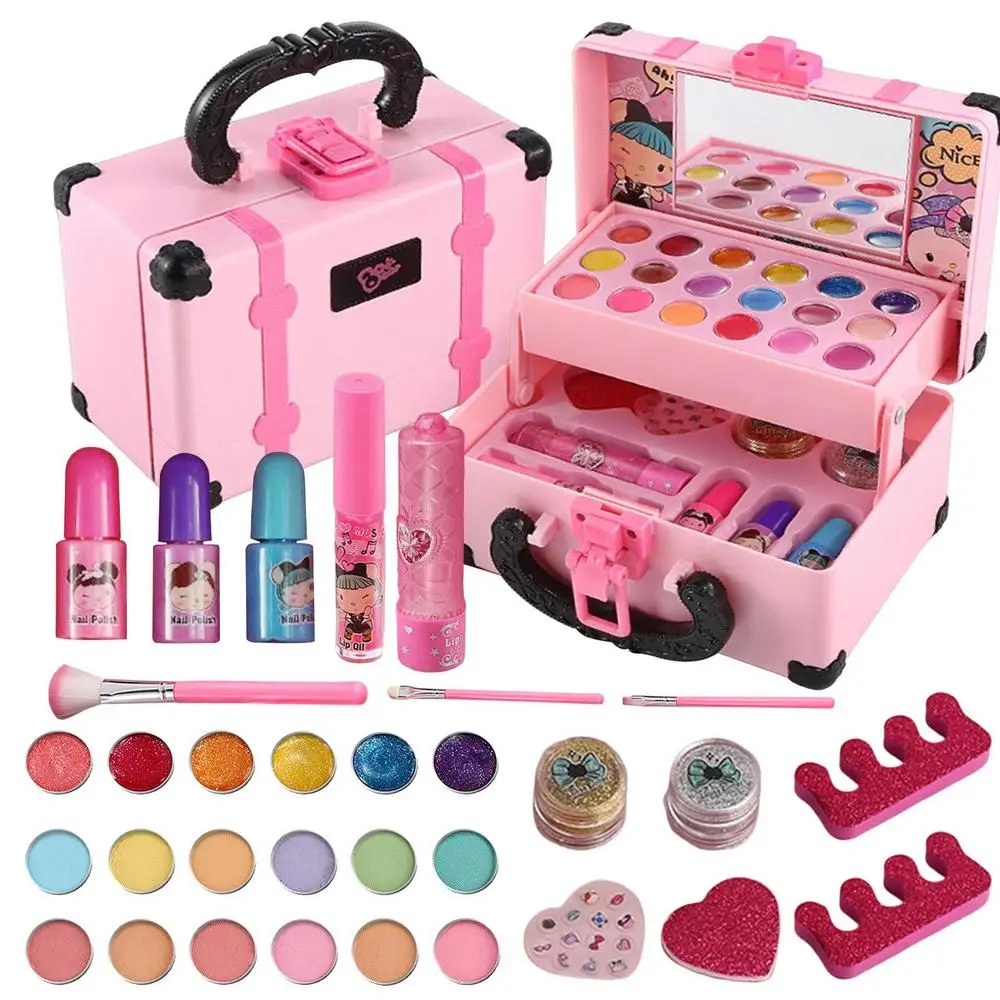 Kids Makeup Cosmetics Playing Box Princess Makeup Girl Toy Play Set Lipstick Eye Shadow Safety Nontoxic Kids Toys for Girls