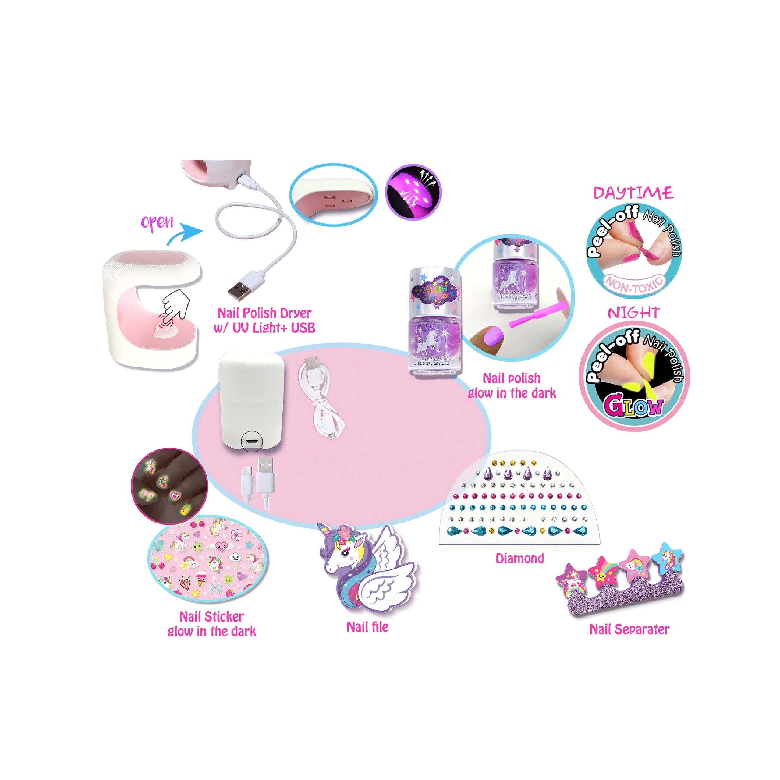 2024 Kids Makeup Set Nail Polish Kit Stickers Kids Toys Birthday Gifts Unicorn Design Style