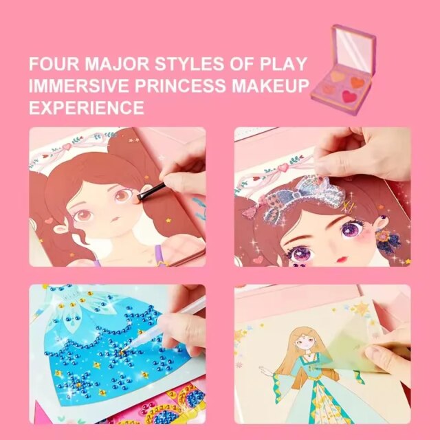 Mideer 3 In 1 Dress Up Game Set DIY Princess Fantasy Makeup Toys Drawing Outfit Changing Diamond Sticking For Kids Girls 3Y+ - Image 2