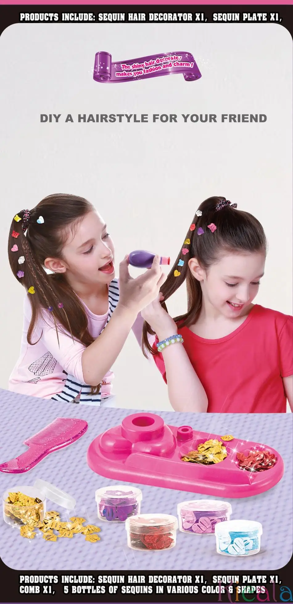 Hair Styling Decoration Kit Jewelry Set  Pretend Play Toys Bling Diamond Sequin Stapler Drill Stickers Machine Gifts For Girls