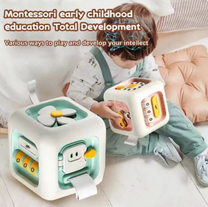 6 in 1 Montessori Educational Toys Sensory Busy Board Baby Practice Skills Drawer Cube Fidget Educational Toys for Girl Boy