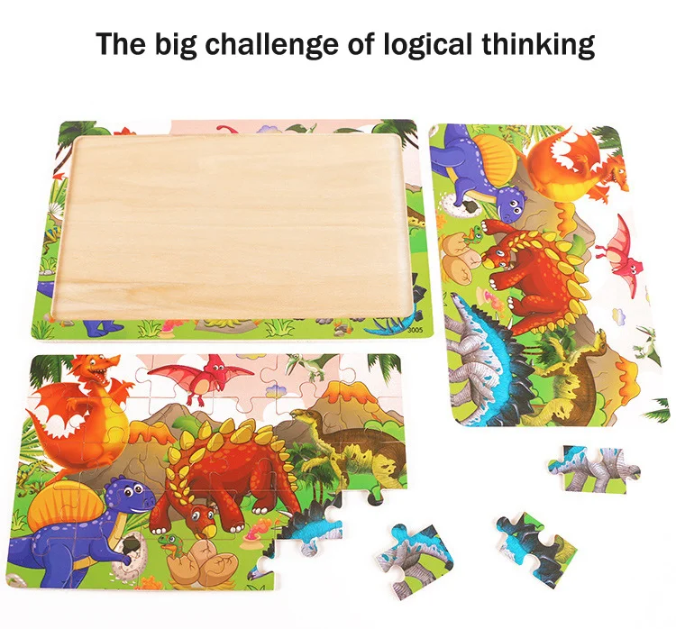 New 30 Pieces Wooden Puzzles Cartoon Animal Traffic Tangram Wood 3d Puzzle Montessori Educational Toys for Children Gifts